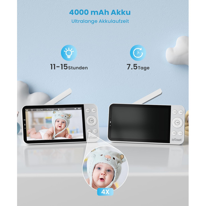 Радіоняня ieGeek з камерою 2.5K/4MP, 5.5