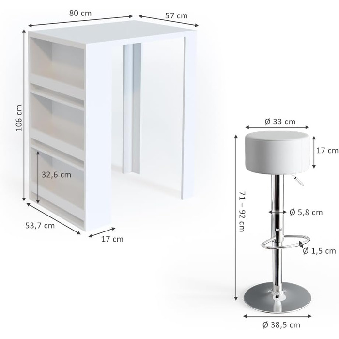 Набір барний стіл та табурети Vicco Bartisch-Set, білий/антрацитовий, 80 x 57 см (2 табурети)