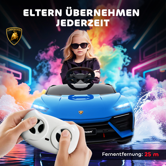 Дитячий електромобіль 12V з пультом дистанційного керування 2,4 GHz, 2 мотори, звуковими сигналами, LED-підсвічуванням, музикою, розміри 101,5 x 49 x 43 см, колір блакитний