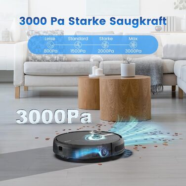 Робот-пилосос AIRROBO P30 з функцією миття підлоги, 3000Pa, 3-в-1, для тварин, килимів, твердих підлог, з пультом керування, 120 хв роботи, чорно-синій