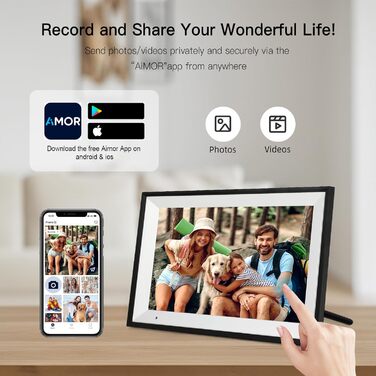 Цифровий фоторамка 10.1 дюйма з Wi-Fi, 32GB, IPS сенсорний екран, автоматичне обертання, чорний колір