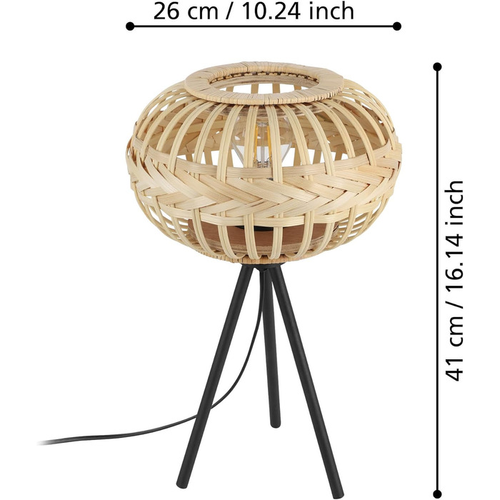 Торшер EGLO Amsfield 1: Стильна металева лампа з бамбуком для вітальні та спальні, E27