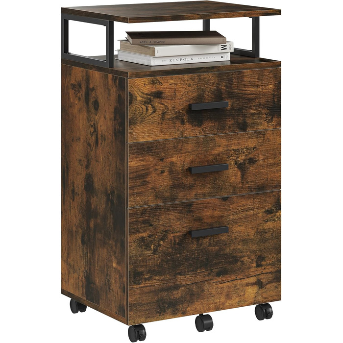 Мобільний архівний шафа YITAHOME на коліщатках, офісний контейнер з шухлядами, шафа-контейнер на колесах, тумба з шухлядами для дому та офісу, 45.7 x 36 x 76.2 см (Вінтаж-коричневий)