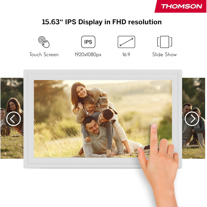 Рамка для фото Thomson Fotorahmen 15 дюймів біла – FHD IPS сенсорний екран, 32 GB, Wi-Fi, поворот, підтримка iOS/Android