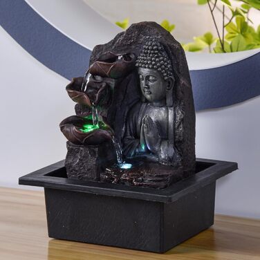Джерело Zen'Light Zimmerbrunnen з Буддою та LED-підсвіткою - Сучасна декор для медитації та релаксації, Фен-Шуй, 26 см, горіх