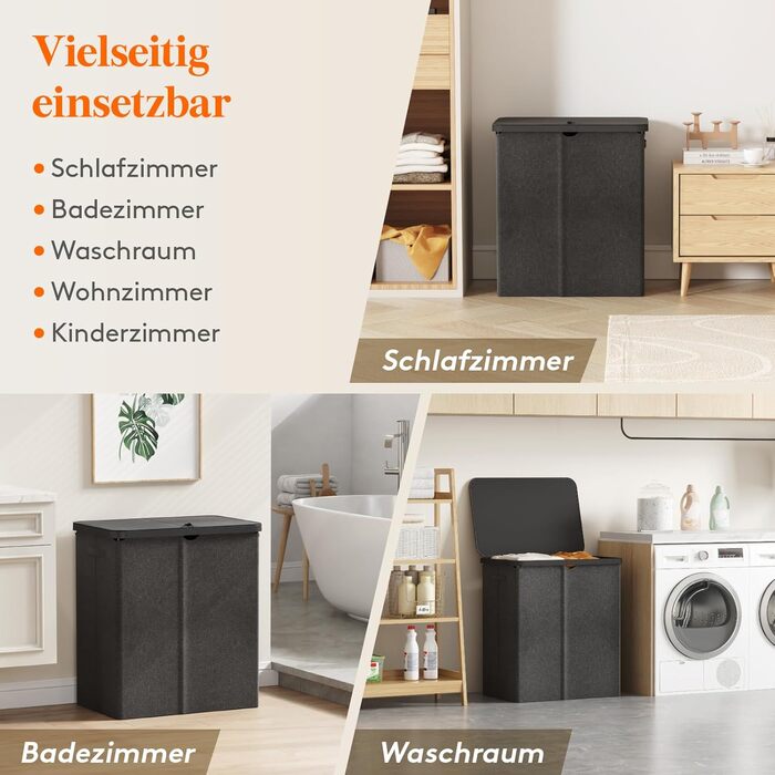 Кошик для білизни з кришкою Lifewit, великий кошик для білизни з пластиковим каркасом, складний, 145л, темно-сірий