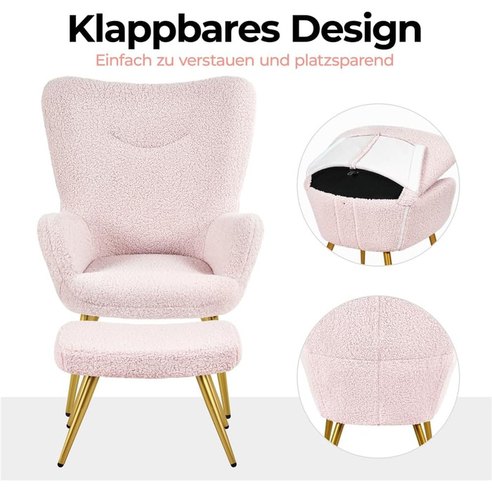 Крісло-мішок Yaheetech з м'якої тканини, крісло для відпочинку, телевізор, крісло-релакс, крісло-трансформер, стильний дизайн, білий (рожевий, з пуфом)