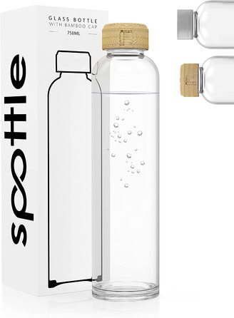 Скляна пляшка для пиття spottle об'ємом 1 л - скляна пляшка об'ємом 500 мл-750 мл або 1 літр-скляна пляшка для газованої води-скляна пляшка для пиття безпечна в посудомийній машині і герметична-з кришкою, що загвинчується-дерев'яна бамбукова кришка прозор