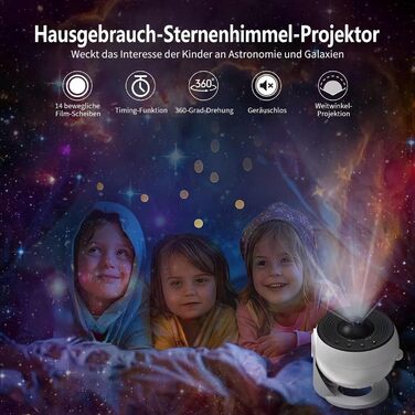 Проектор нічного неба Sternenhimmel Home Planetarium: лампа-проектор зірок та галактики для дітей та дорослих, 14 дисків з планетами, Місяцем та тематичними сценами для спальні