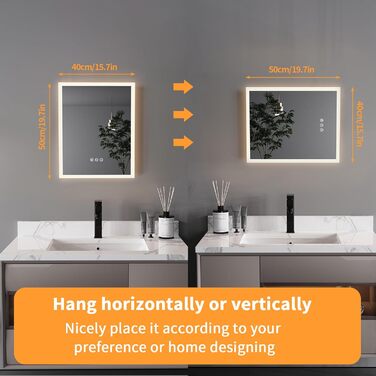 Дзеркало для ванної кімнати LED LUVODI 40x50 см з підсвічуванням, сенсорне керування, 3 кольори, регулювання яскравості, антизапарник