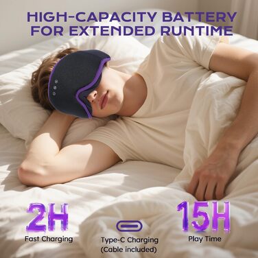 Маска для сну 3D Bluetooth з навушниками LC-Dolida для жінок та чоловіків, повна світлоблокада, комфорт на всю ніч. М'які навушники для сну під час подорожей, в ліжко (фіолетова)