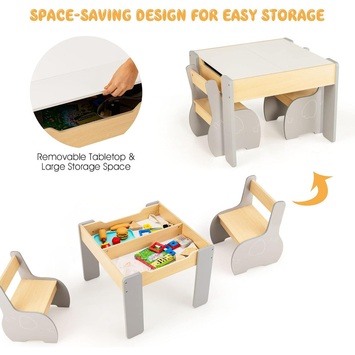 Дитячий стіл і стільці LIFEZEAL: комплект з місцем для зберігання, сірий