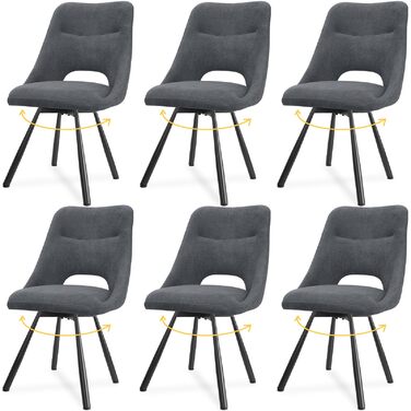 LEWE Комплект обідніх стільців 6 шт., поворотні, для кухні, вітальні, спальні, з м'яким сидінням, без підлокітників, тканина кашемір (темно-сірий)