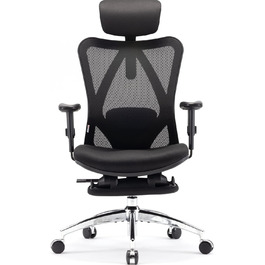 Ергономічне офісне крісло SIHOO ‎М18 з підставкою для ніг педаль чорне