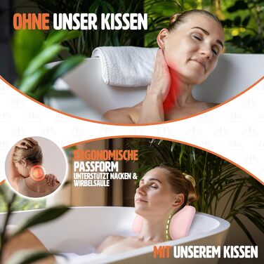 Подушка для ванни - преміум якість, 4 міцні присоски, ергономічна форма для шиї та спини, інтегрований гачок (Рожева)