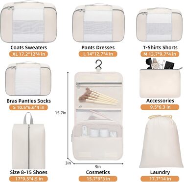 Набір органайзерів для подорожей BAGAIL з пакувальних кубів (10 шт), різні розміри для ручної поклажі та валізи, рожевий