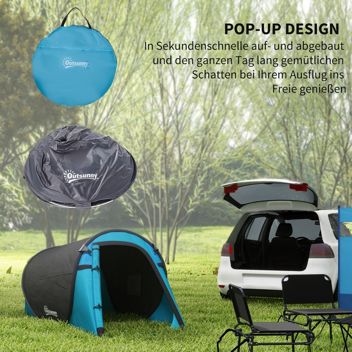 Outsunny pop-up намет на 1-2 особи легкий кемпінговий намет на 3 сезони, поліестер і скловолокно, синій+сірий, 220x108x110см