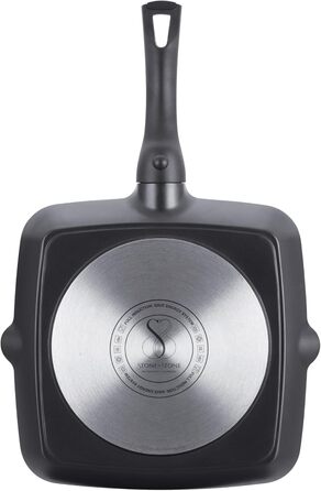 Квадратна сковорода-гриль Stone&Stone 28x28 см | Професійна сковорода для стейків | Німецьке антипригарне покриття GREBLON C3+ без PFOA | Знімна ручка | Підходить для індукційних, газових плит та духовки | Для приготування барбекю з щипцями 28 см