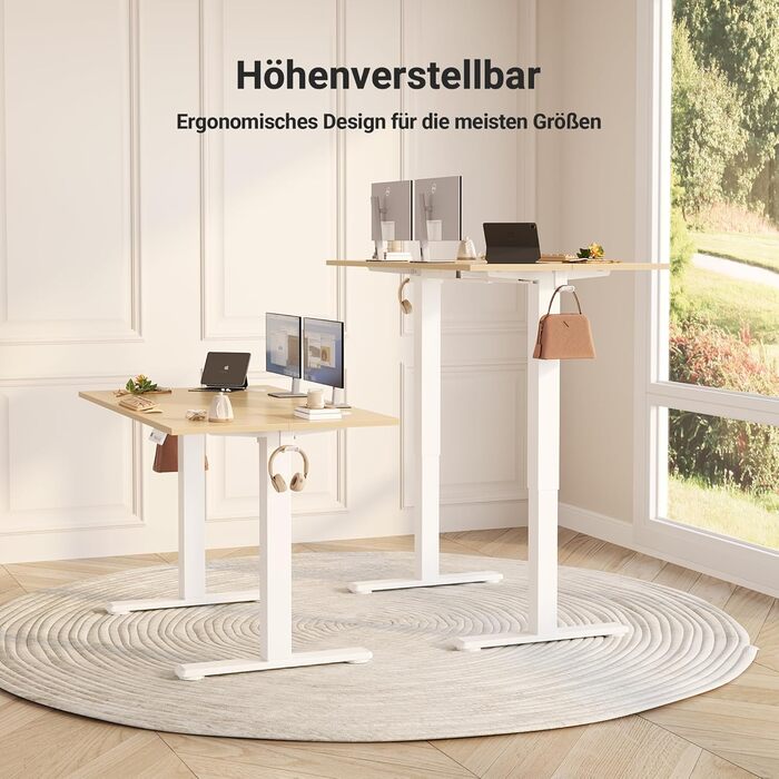 Електричний стіл Claiks з регулюванням висоти 120x60 см, з 3 функціями пам'яті, 2 гачками, бежевий