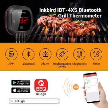 Термометр для гриля Inkbird IBT-4XS Bluetooth з 4 зондами: для BBQ, кухні, гриля, духовки, коптильні