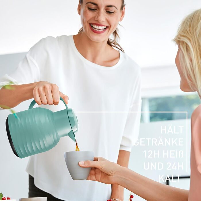 Термос Emsa Samba Wave Isolierkanne, 1 літр, Quick Press, скло, зелений, Made in Germany