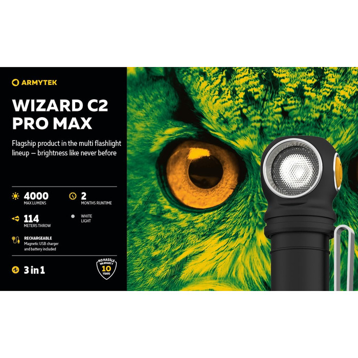 Налобний ліхтарик Armytek Wizard C2 Pro Max Cool White 4000 люмен