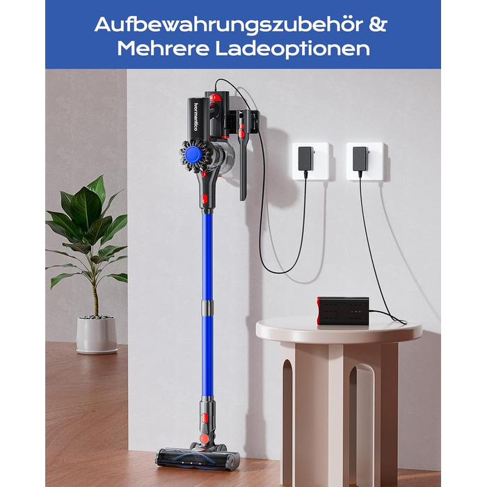 Бездротовий акумуляторний пилосос V15: 50 хвилин роботи, 40KPA, 450W, LED, для видалення шерсті тварин, темно-синій