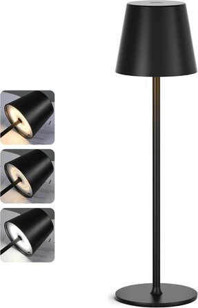 LED настільна лампа бездротова з акумулятором, регульована яскравість, 2 шт. з 3 колірними температурами, плавне регулювання, сенсорне управління, USB-C зарядка для відпочинку на природі, нічника, обіднього столу, кемпінгу (чорний) 2 шт. Чорний-2 шт. (1 ш