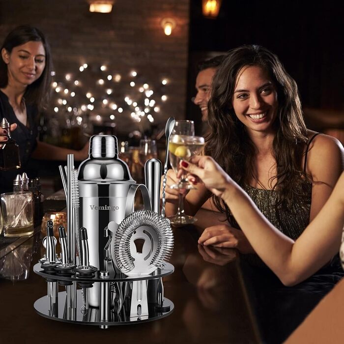 Подарунковий набір для коктейлів 20 предметів: шейкер, стійка акрилова 360°, мірний стакан, барний набір 750 мл, нержавіюча сталь