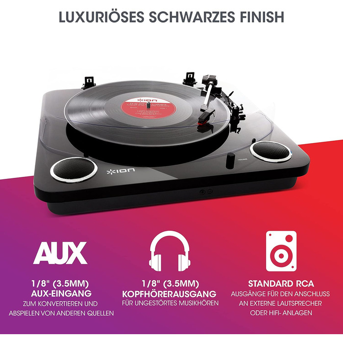 Програвач вінілу ION Audio Max LP з Bluetooth, вбудованими динаміками та USB, чорний