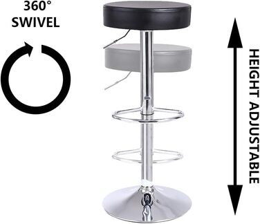 Поворотний табурет KKTONER з регулюванням висоти, чорний, PU шкіра