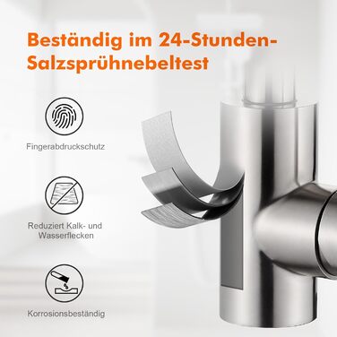 Змішувач для ванної кімнати GRIFEMA, 360° поворотний, однорідний, нержавіюча сталь, 180 мм, холодна та гаряча вода, економія води, проста установка, 3/8″ з'єднання, для гостьового туалету, G1002A сірий