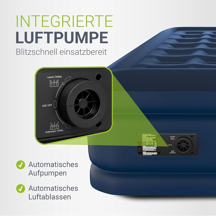 Надувний матрац Juskys Sapri M блакитного кольору - 1 особа, самонадувний, для гостей та кемпінгу, з вбудованим насосом