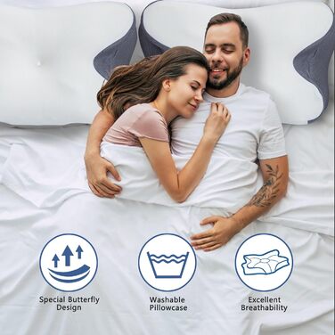 Подушка для шиї Enighs для зняття напруги, подушка з memory foam, ергономічна подушка для шиї для тих, хто спить на боці, спині та животі з охолоджуючими чохлами 63*38*13.5/10 см