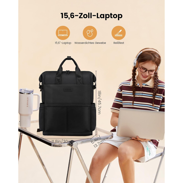 LOVEVOOK Рюкзак для жінок з відділенням для ноутбука 15.6 дюймів, шкільний/повсякденний, водонепроникний, для школи, подорожей, університету, бізнесу (15.6 дюймів, зелено-бежевий)