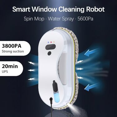Робот для миття вікон з функцією розпилення, 5600 Па, з пультом дистанційного керування, 40 мл бак, 8 ганчірок, автоматичний мийник вікон для всіх вікон