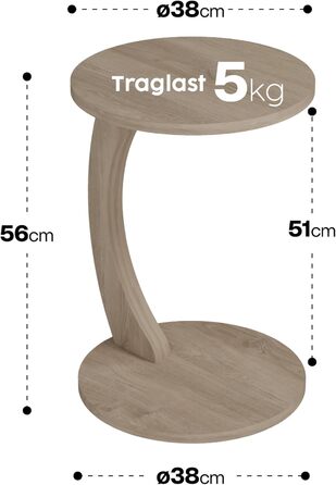 Журнальний столик Sugodesign з роликами, C-подібний, білий, для вітальні та дивану (Smoky-oak)