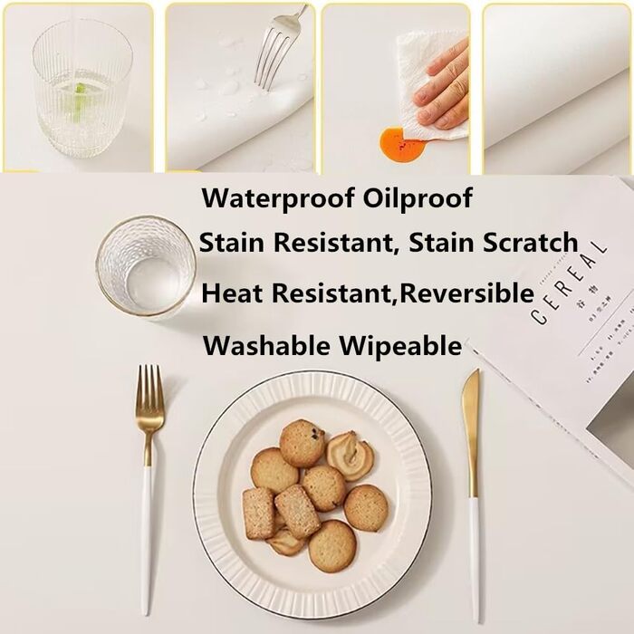 Набір тканих серветок з екошкіри для столу, водонепроникні, стійкі до бруду та тепла, можна мити, PU серветки для кухні та декору (кремовий, 6 шт.)