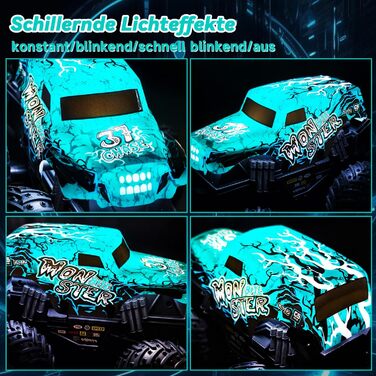 RC Monstertruck 1:20 2.4GHz синій - радіокерований позашляховик для хлопчиків та дівчаток від 3 років з LED підсвіткою, музикою та функцією 'ходьба на двох колесах'
