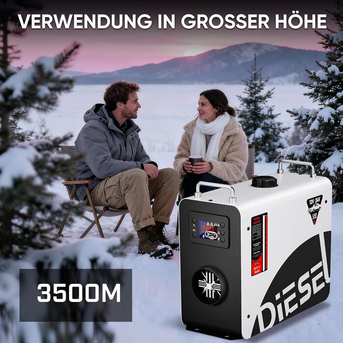 Дизельний опалювач LDHTHOPI 8 кВт, 12/24V з таймером, LCD-дисплеєм та пультом, швидкий нагрів 4.5л. Економія енергії для гаража, кемпінгу, автодому. Білий колір