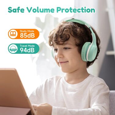 Навушники EarFun Kids Bluetooth, 85/94 дБ, звук HiFi, 40 годин автономної роботи, складні, зелені