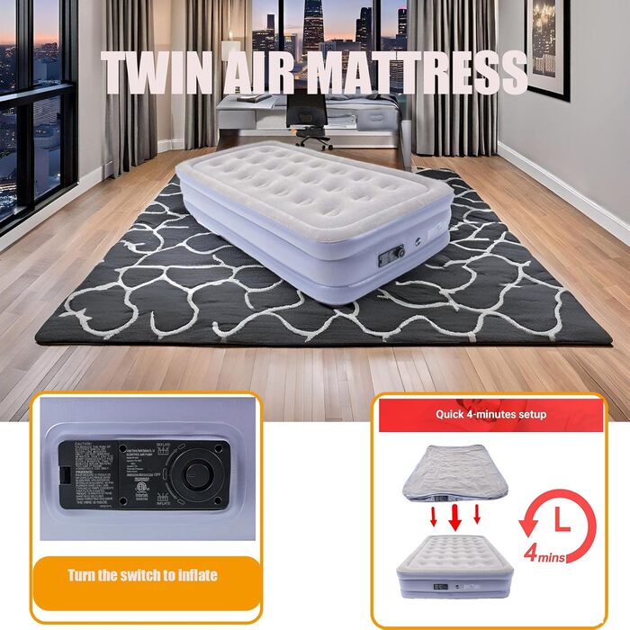 Надувне ліжко Icelus Doppel 204x153x23 см з повітряним насосом. Надувний матрац для кемпінгу, подорожей та дому. Ліжко для відпочинку, спальне місце для 1 особи