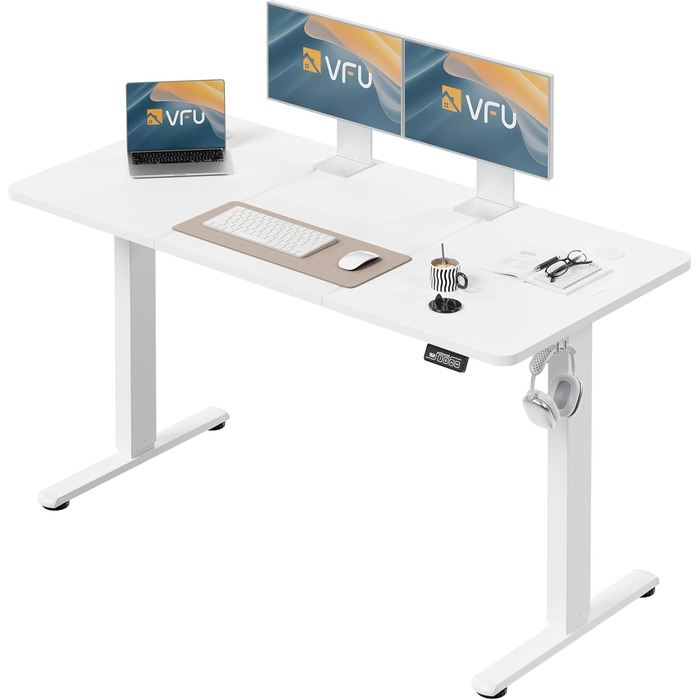 Регульований стіл за висотою з USB-C зарядкою, електричний стіл з пам'яттю, стіл для стоячи/сидячи, комп'ютерний стіл для офісу, стоячий стіл, білий Pro White Pro (білий, 140 x 60 см)