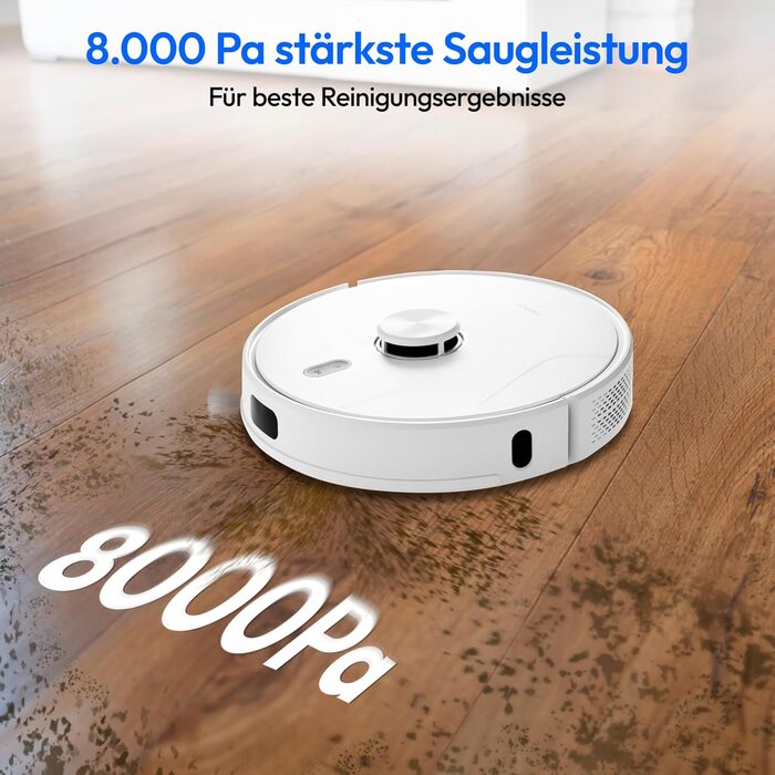 Робот-пилосос MEDION X41SW+ з док-станцією, лазерною навігацією та функцією миття підлоги. Потужність всмоктування 8000Pa, 2-в-1, створення точних карт, зони заборони, підтримка декількох поверхів