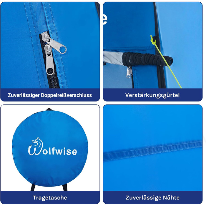 Намет для душу WolfWise з підлогою, для кемпінгу та пляжу, сріблясте покриття, UV-захист 50+, водонепроникний, з вікнами, 190 x 120 x 120 см