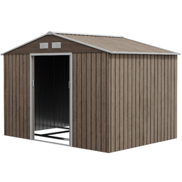 Outsunny Garden Shed 4,9 м², Садовий сарай з моноскатним дахом, Розсувні двері, Фундамент, 277 x 195 x 192 см, Сарай для інструментів з оцинкованої сталі, Стійкий до погодних умов, Для саду, Світло-коричневий | Аосом