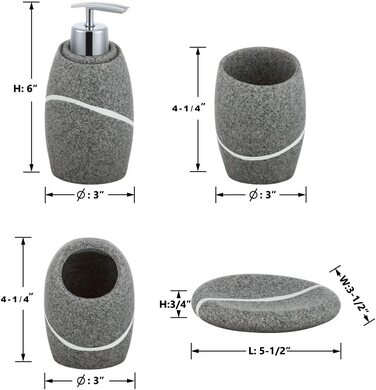 Набір для ванної кімнати ZCCZ 4 шт. и органайзер з тримачем для зубних щіток, дозатор мила, миска, кам'яний вигляд, сірий