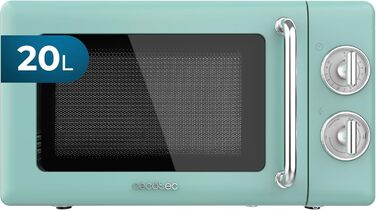 Мікрохвильова піч Cecotec ProClean 3010 Retro 20 л, 700 Вт, механічна, 6 режимів, таймер 30 хв, режим розморожування, вінтажний дизайн, зелена, сталевий корпус