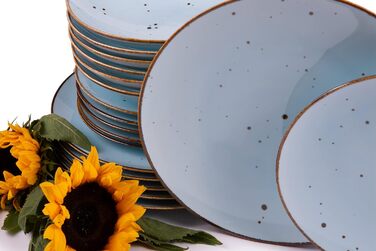 Набір посуду Konsimo Combi на 6 персон ALUMINA Modern Plate Set 18 предметів Столовий сервіз - Сервіз та набори посуду - Комбінований обідній сервіз на 6 персон - Сімейний обідній набір - Кольоровий посуд (Cottage Sky)