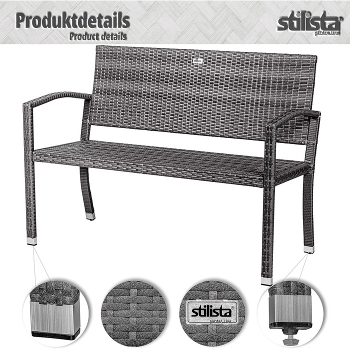 Гарнітура для саду STILISTA 2-місна з поліротангу, стійкого до УФ-випромінювання, 122 x 52 x 89 см, кремового кольору